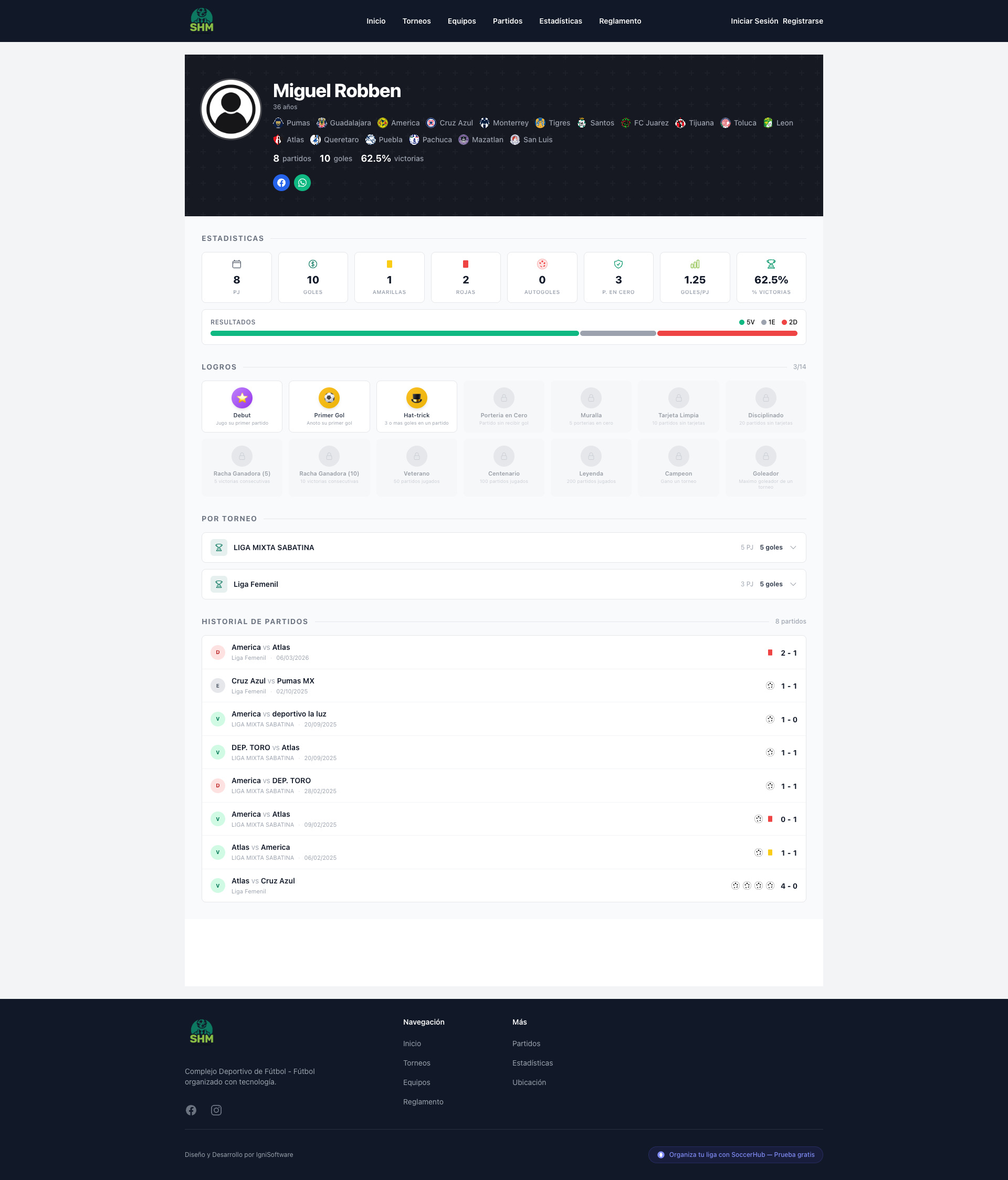 Perfil de jugador con estadísticas completas
