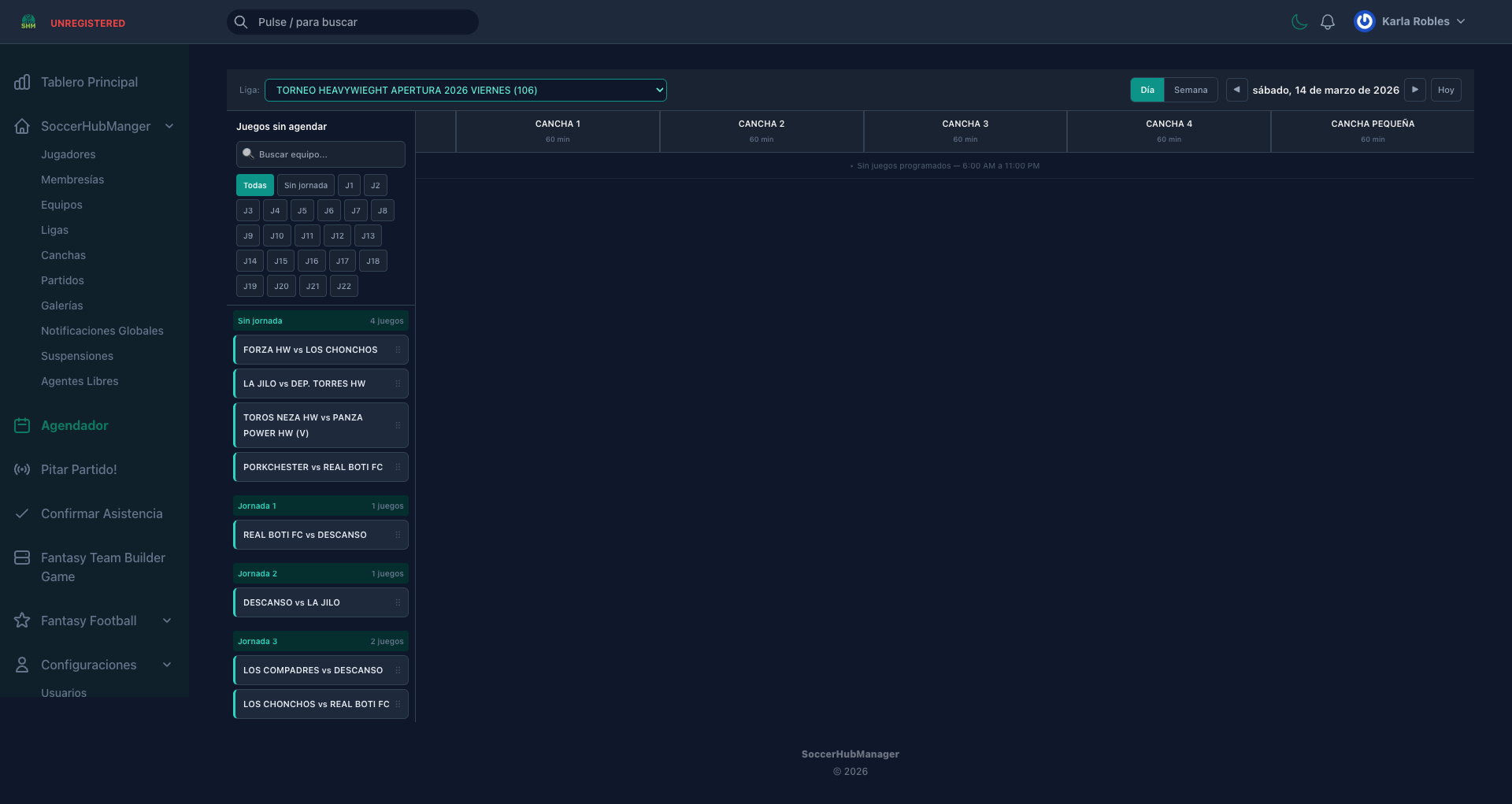 Reprogramación de partidos con drag and drop