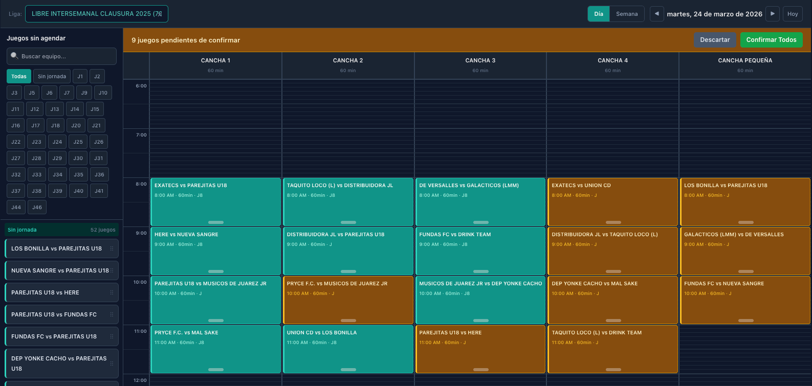 Agendador visual de partidos - SoccerHub Manager